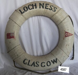 Lifebuoy has images and text stenciled on the canvas cover.