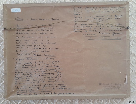 Inscription handwritten on the backing paper