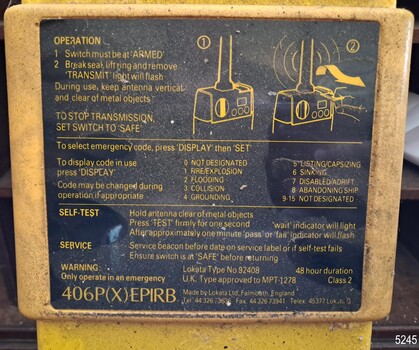 Black background with yellow test listing operating and emergency instructions