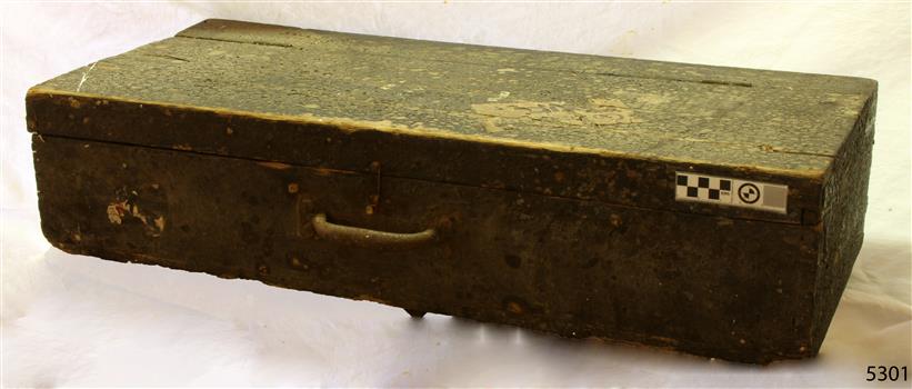 Toolbox has hinged lide that is about three-quarters the size of the front, hinged in two places and closed with a latch