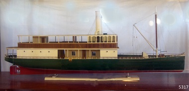 Green, cream and brown model of the two-decked steam ferry SS Rowitta
