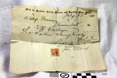 Printed paper receipt with handwritten details