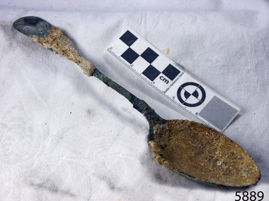 Spoon has encrustations from time in the sea