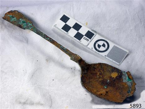 Spoon has corrosion and degradation from exposure to sea water