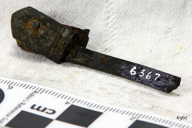 Metal pocket knife pieces joined at one end and covering about a third of the shank