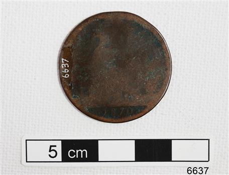 Copper coin's reverse with image of a female