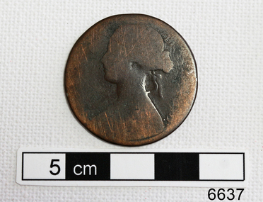 Copper coin obverse with female portrait