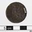 Copper coin's reverse with female image and text