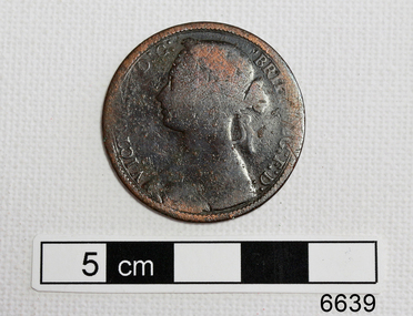 Copper coin with female portrait