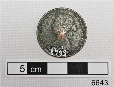 Coin has profile of female head
