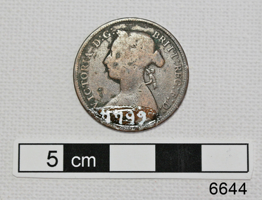 Coin shows side profile of a young female