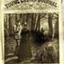 Title, text, and illustration of a hunter, woman and another figure in the forest