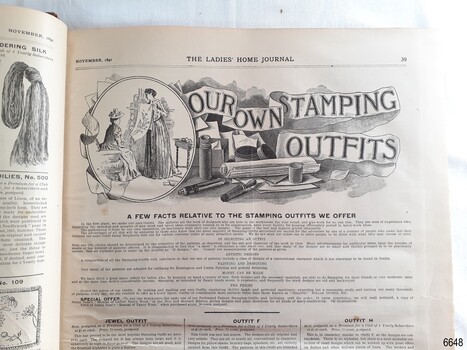 Top of a page with an article about ladies and stamp outfits