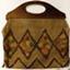 Handbag with wooden handles and hopsack fabric, embroidered with floral motifs