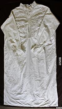 Long sleeved, long length nightgown with handmade broderie anglaise trim and front yoke