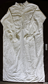 Long sleeved, long length nightgown with handmade broderie anglaise trim and front yoke