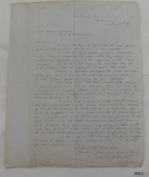 Letter from Architect to Council, 1891