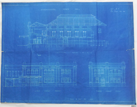 Blueprint shows Longitudinal section plus profiles from Liebig and Timor streets
