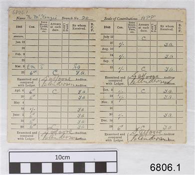 Printed headings and column and row borders, handwritten text