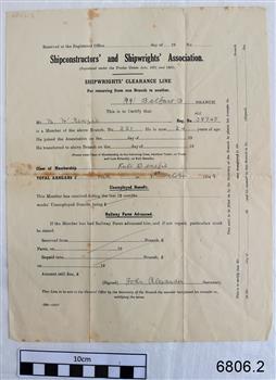 Pre-printed certificate with handwritten details. Certificate has fold lines.