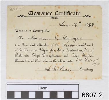 Printed form has hand written details in ink