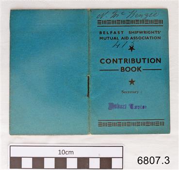 Printed details on blue card-covered book