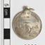 Silver medal has a ring attached, and inscriptions of text and images