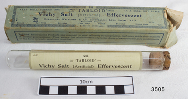 Box and glass tube, about 1912