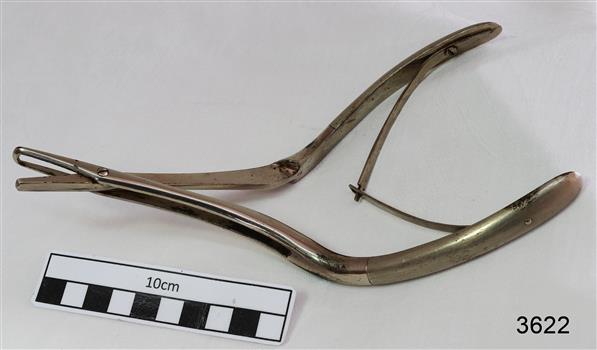 Stainless steel septum (nasal) forceps with spring mechanism on the handles, used to keep the nostril open.