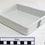 White rectangular porcelain open tray with pouring lip on one corner.