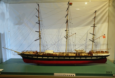 Three masted tall ship, without sails