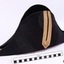 Black bicorn hat with gold braid and buttons