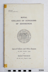 Book, Royal College of Surgeons, Edinburgh, Royal College of Surgeons of Edinburg, 1929