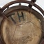 Inscriptions include hand painted 'T H' and a paper label. The legs are braced with a wooden ring and wire between the legs.