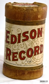 Coloured print label on gramophone record cylinder and lid