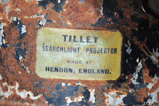 Maker's plate has printed text with details of maker