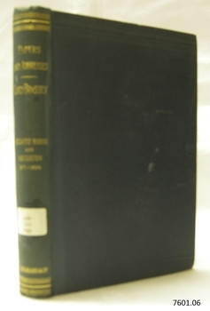 Green hardcover book with embossed gold letters and a label on the spine