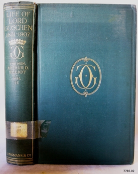 Green-blue hardcover with embossed text and logo on spine and cover