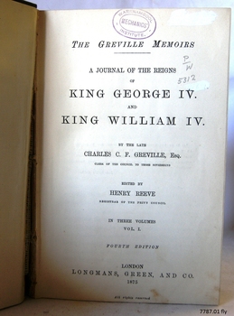 Black print on page, with stamp and handwritten inscription
