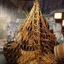 Net made from knotted rope opened out and enclosing cargo