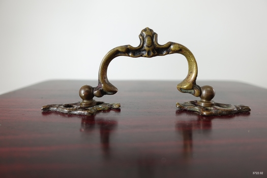 Brass swing handle with decorative design.