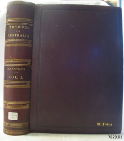 Brown hard covered book with embossed gold letters