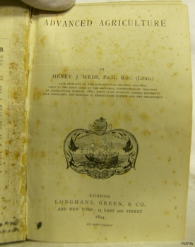 White fly page with text and image, brown spots on paper