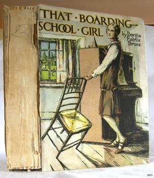 Book's spine, damaged, and coloured illustration on the front cover