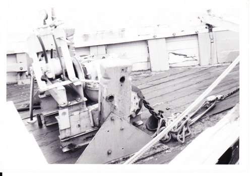 Photograph, black and white, showing the mechanism on deck