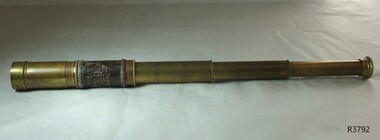 Brass telescope, three draw, with decorative leather hand grip