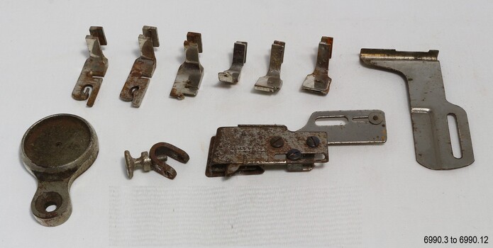 Metal accessories that fit onto the foot of the machine