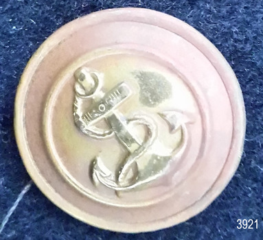 Gold coloured buttons have symbol of anchor with chain attached to top and winding round it to the bottom. Text on cross-bar
