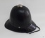 View shows side of air vent and leather chin strap