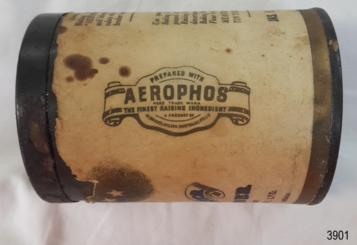 Logo of Aerophos on side of tin